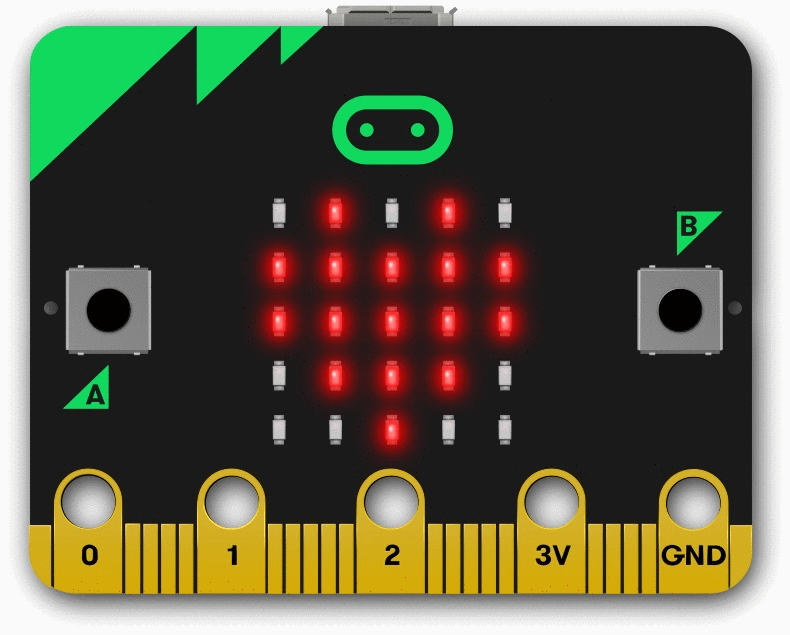 Imagen que muestra la placa robótica micro:bit con animación de corazón latiendo