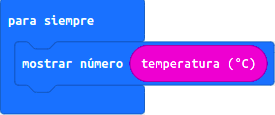 Imagen que describe los bloques de programación del sensor de temperatura en la matriz de leds